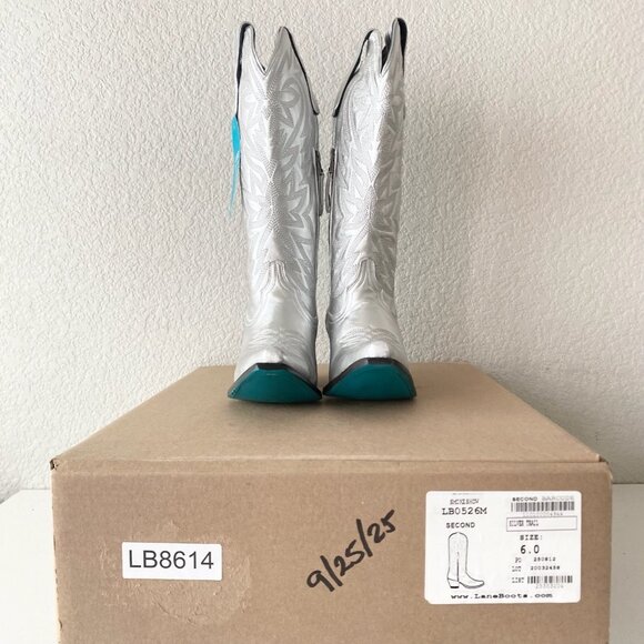 Lane SMOKESHOW Womens Cowboy Boots 6 Silver Western Cowgirl Mid Calf Pointed Toe - Picture 10 of 11